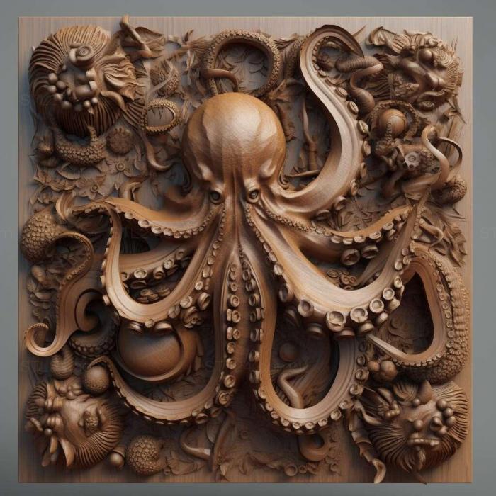 Nature and animals (Octopus minor 3, NATURE_5991) 3D models for cnc